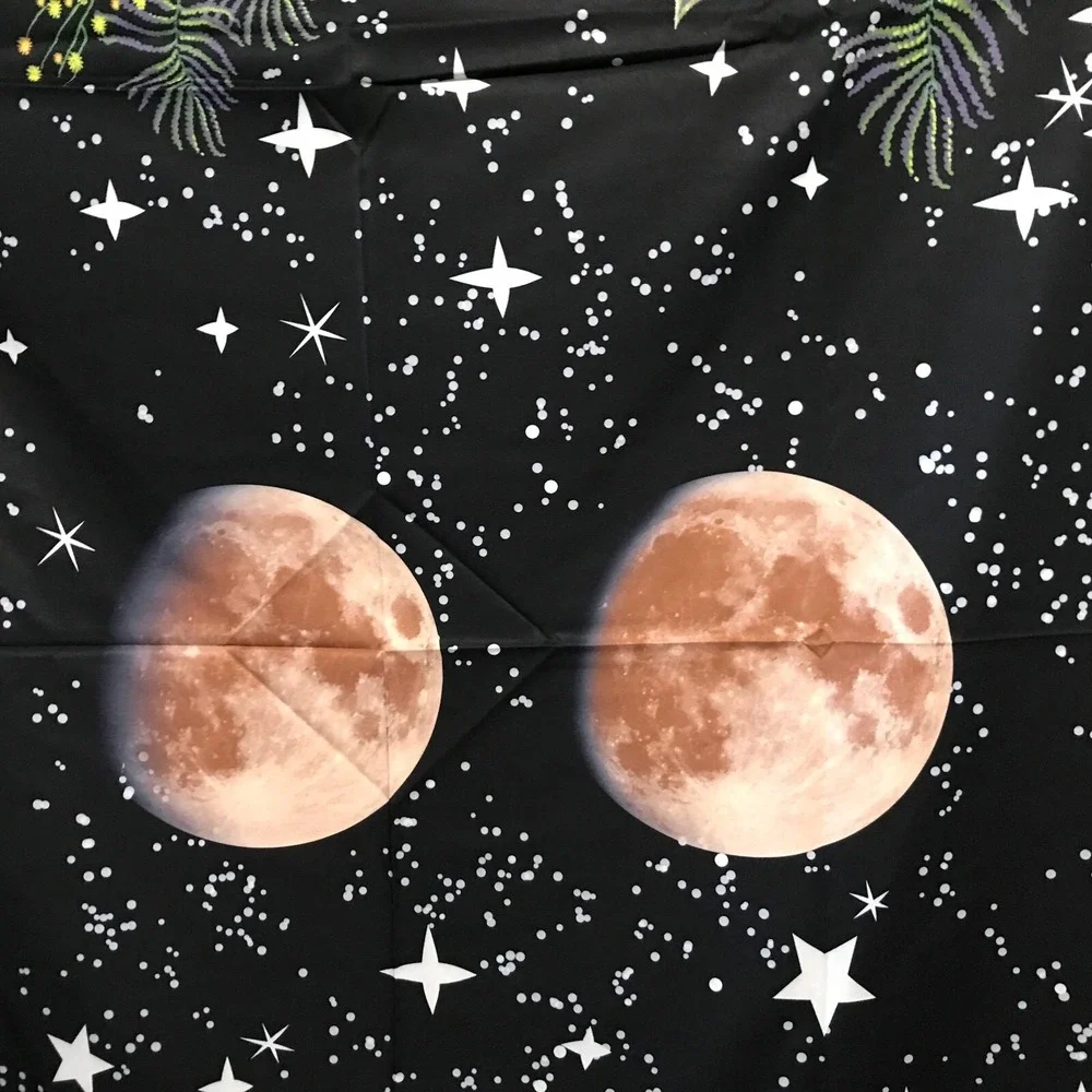 Moon Phase Floral Tapestry Celestial Starry Night Wall Hanging 51x59 Black